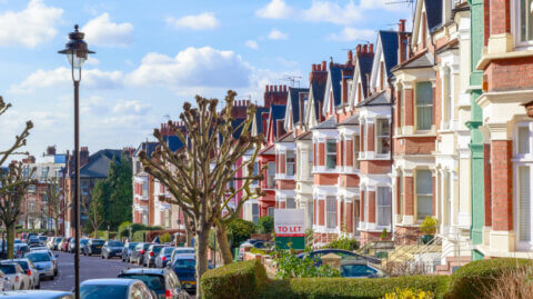 Typical English terraced houses in West Hampstead, London